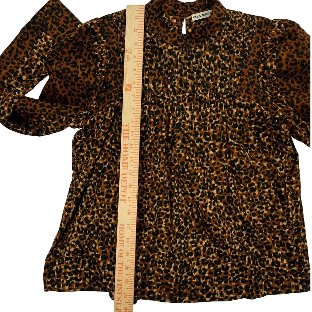 Ulla Johnson Vesna Blouse Leopard Print Mock Neck Brown Black Lightweight Size 0